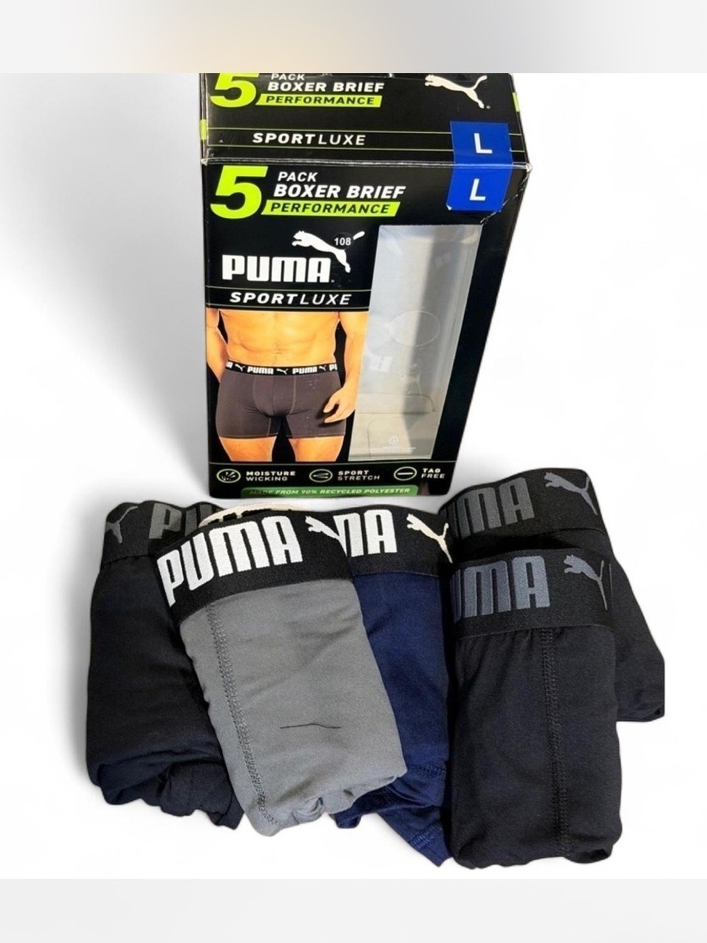 Puma Men's Black Performance Boxer Briefs 5 Pack Large